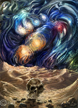 james olley surreal landscape skull in a desert scene at night colourful contempory van gogh inspired style art impresionistic